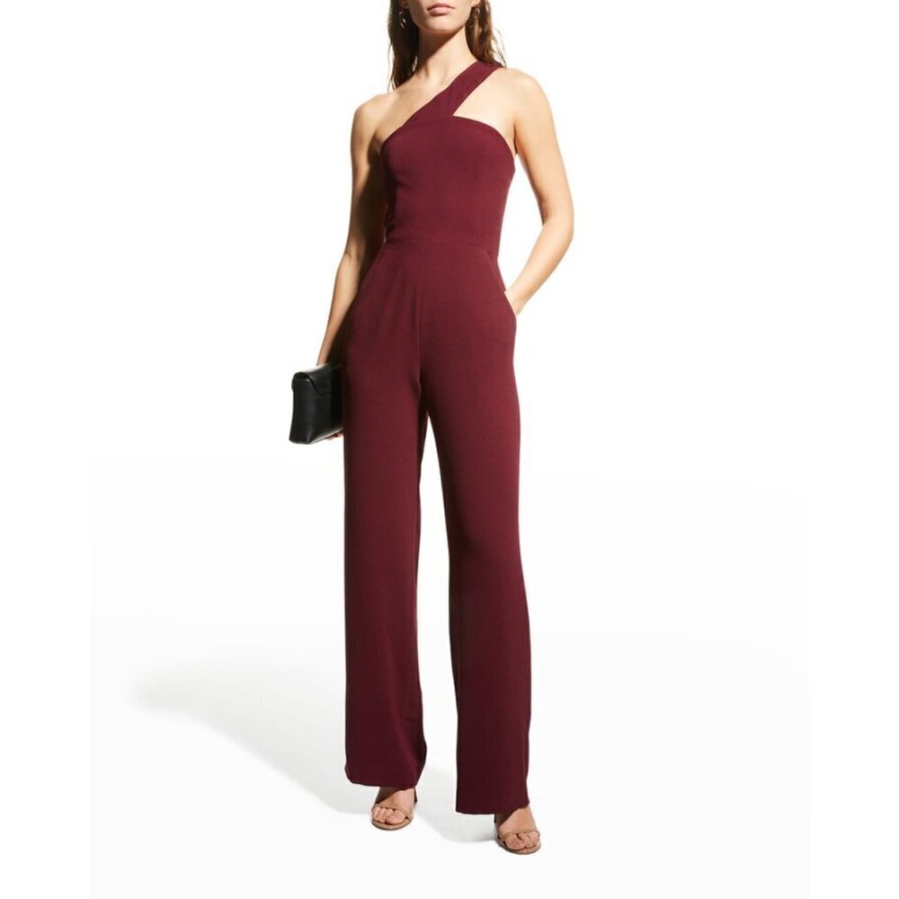 Dress The Population Filippa One-Shoulder Jumpsuit Size-X-Small-Color Burgundy - Picture 7 of 7